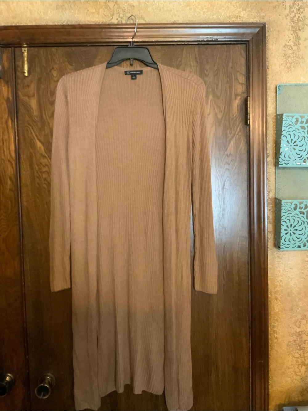 INC International Concepts Long Open-Front Ribbed Cardigan - Camel Brown